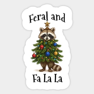Raccoon Dressed As Decorated Christmas Tree Feral Fa La La Sticker